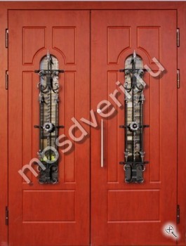 Двустворчатая входная дверь с отделкой красным МДФ - купить от производителя Мосдвери Двустворчатая входная дверь с отделкой красным МДФ